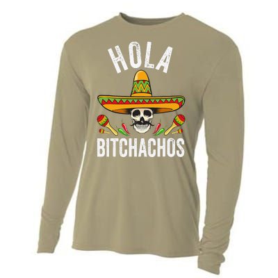 Hola Bitchachos Funny Mexican Skull Cinco De Mayo Cooling Performance Long Sleeve Crew