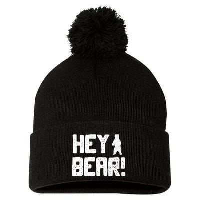 Hey Bear! Funny Hiking Outdoors Black Grizzly Bear Survival Pom Pom 12in Knit Beanie