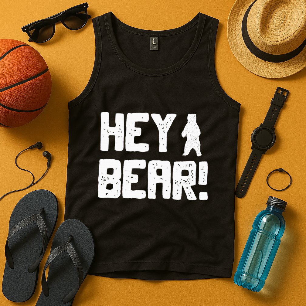 Hey Bear! Funny Hiking Outdoors Black Grizzly Bear Survival Tank Top