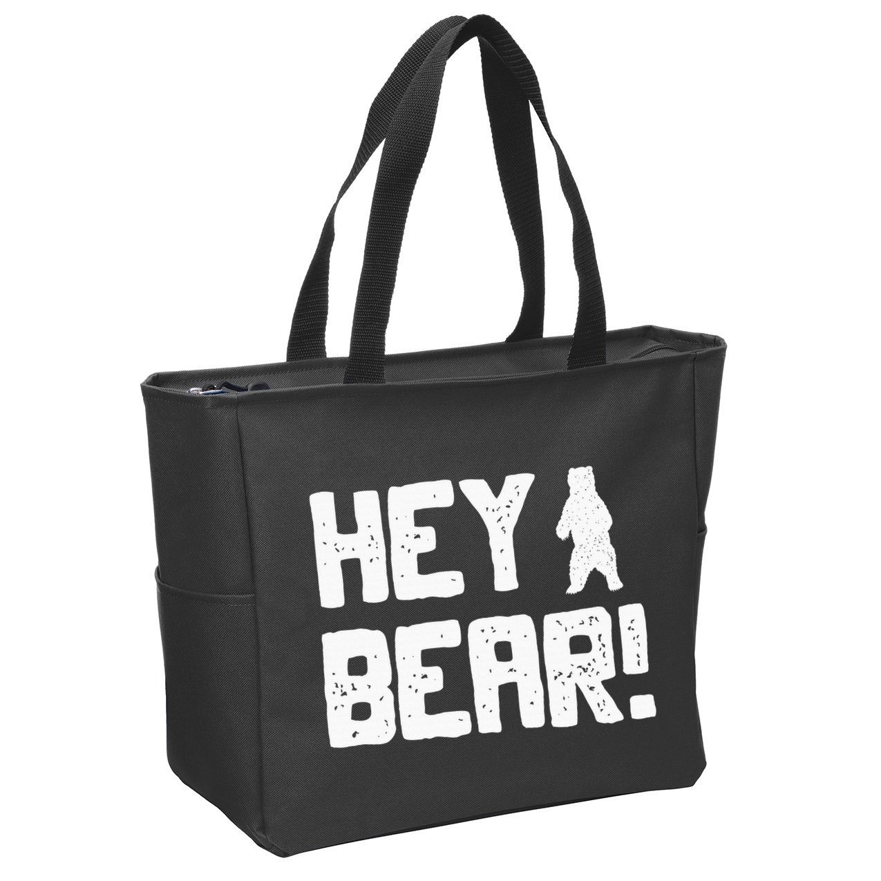 Hey Bear! Funny Hiking Outdoors Black Grizzly Bear Survival Zip Tote Bag