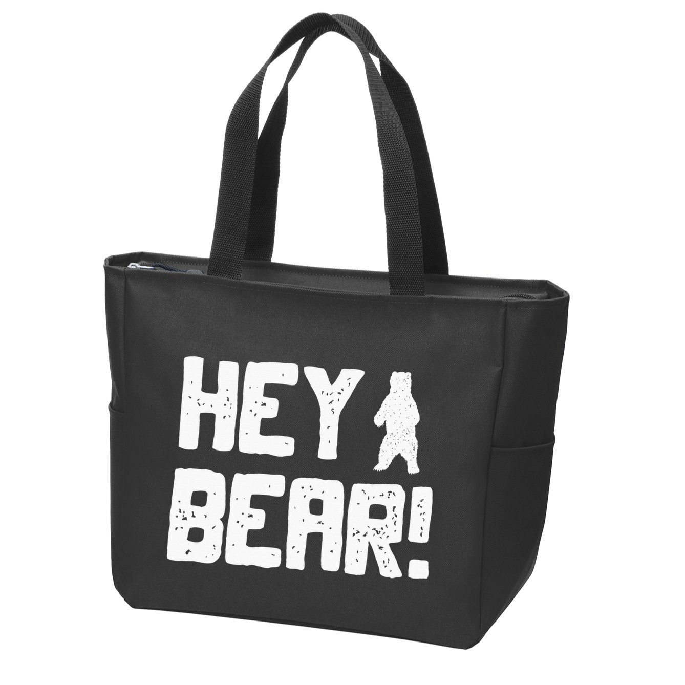 Hey Bear! Funny Hiking Outdoors Black Grizzly Bear Survival Zip Tote Bag