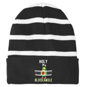 Holy Blockamole Funny Volleyball Block Avocado Striped Beanie with Solid Band