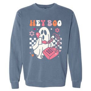 Hey Boo Groovy Cute Ghost Funny Halloween Garment-Dyed Sweatshirt