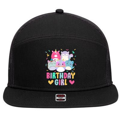 Happy Birthday Girl Squish Squad Mallow Cute 7 Panel Mesh Trucker Snapback Hat