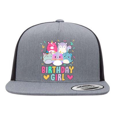 Happy Birthday Girl Squish Squad Mallow Cute Flat Bill Trucker Hat