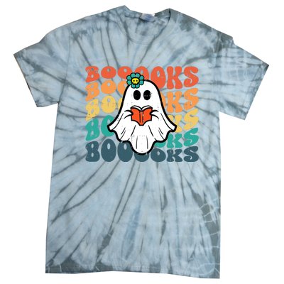 Halloween Books Ghost Retro Groovy Costume Wo Girl Tie-Dye T-Shirt