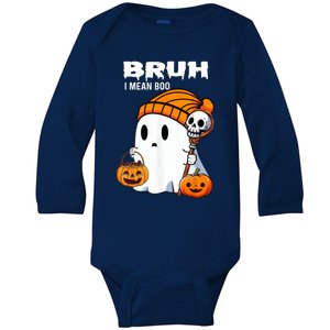 Halloween Bruh Ghost Boo Skull Pumpkin Baby Long Sleeve Bodysuit