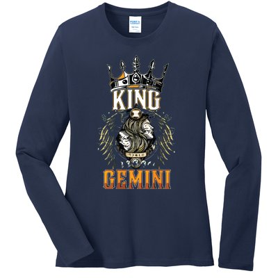 Happy Birthday Gemini King Black King Zodiac Birthday Ladies Long Sleeve Shirt