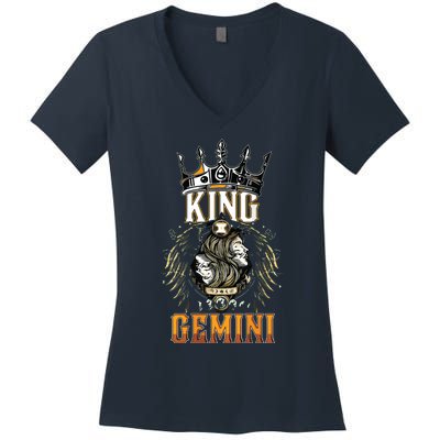 Happy Birthday Gemini King Black King Zodiac Birthday Women's V-Neck T-Shirt