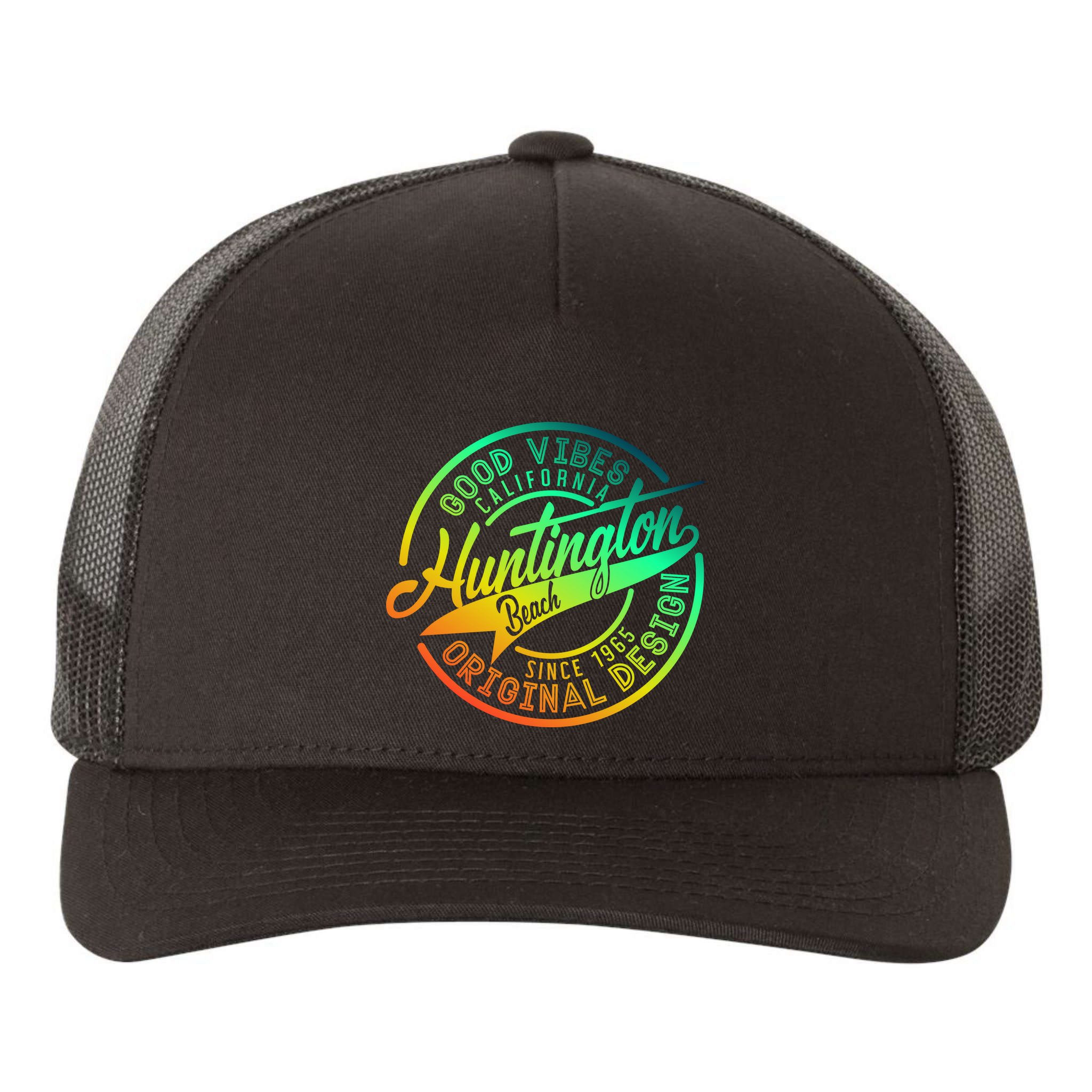Huntington Beach Good Vibes Original Design Yupoong Adult 5-Panel Trucker Hat
