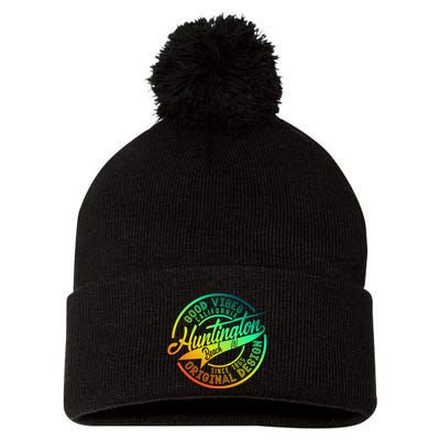 Huntington Beach Good Vibes Original Design Pom Pom 12in Knit Beanie