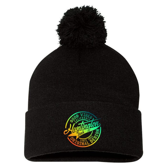 Huntington Beach Good Vibes Original Design Pom Pom 12in Knit Beanie