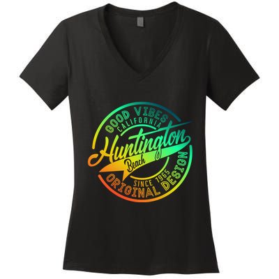 Huntington Beach Good Vibes Original Design Women's V-Neck T-Shirt