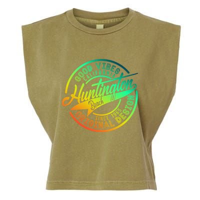 Huntington Beach Good Vibes Original Design Garment-Dyed Women's Muscle Tee