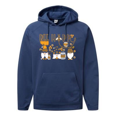 Happy Bee Gnome Honey Lover Beekeeping Gift Performance Fleece Hoodie