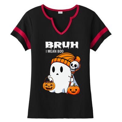 Halloween Bruh Ghost Boo Skull Pumpkin Gift Ladies Halftime Notch Neck Tee