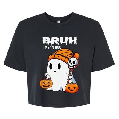 Halloween Bruh Ghost Boo Skull Pumpkin Gift Bella+Canvas Jersey Crop Tee