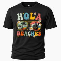 Hola Beaches Groovy Retro Funny Beach Vacation Summer Cooling Performance Crew T-Shirt