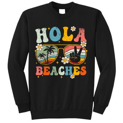 Hola Beaches Groovy Retro Funny Beach Vacation Summer Sweatshirt