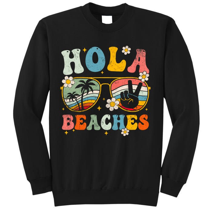 Hola Beaches Groovy Retro Funny Beach Vacation Summer Sweatshirt