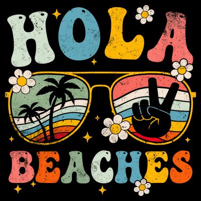 Hola Beaches Groovy Retro Funny Beach Vacation Summer T-Shirt
