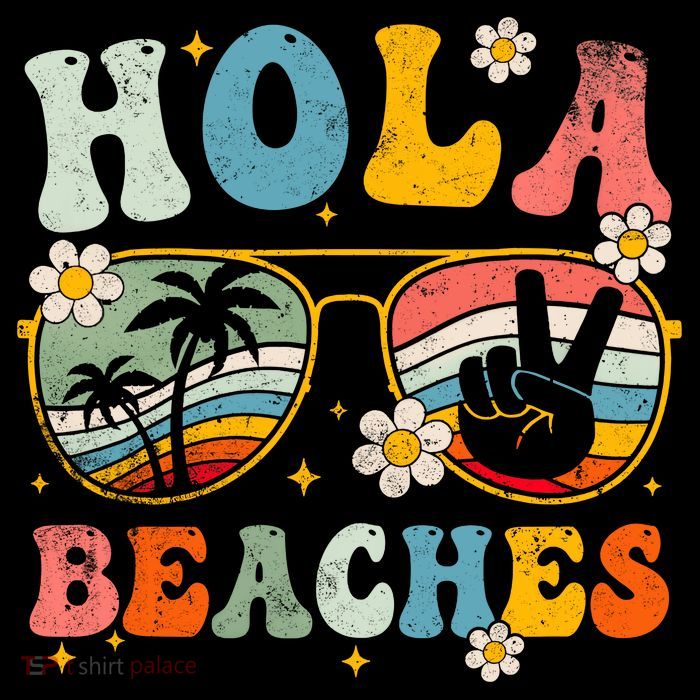 Hola Beaches Groovy Retro Funny Beach Vacation Summer T-Shirt