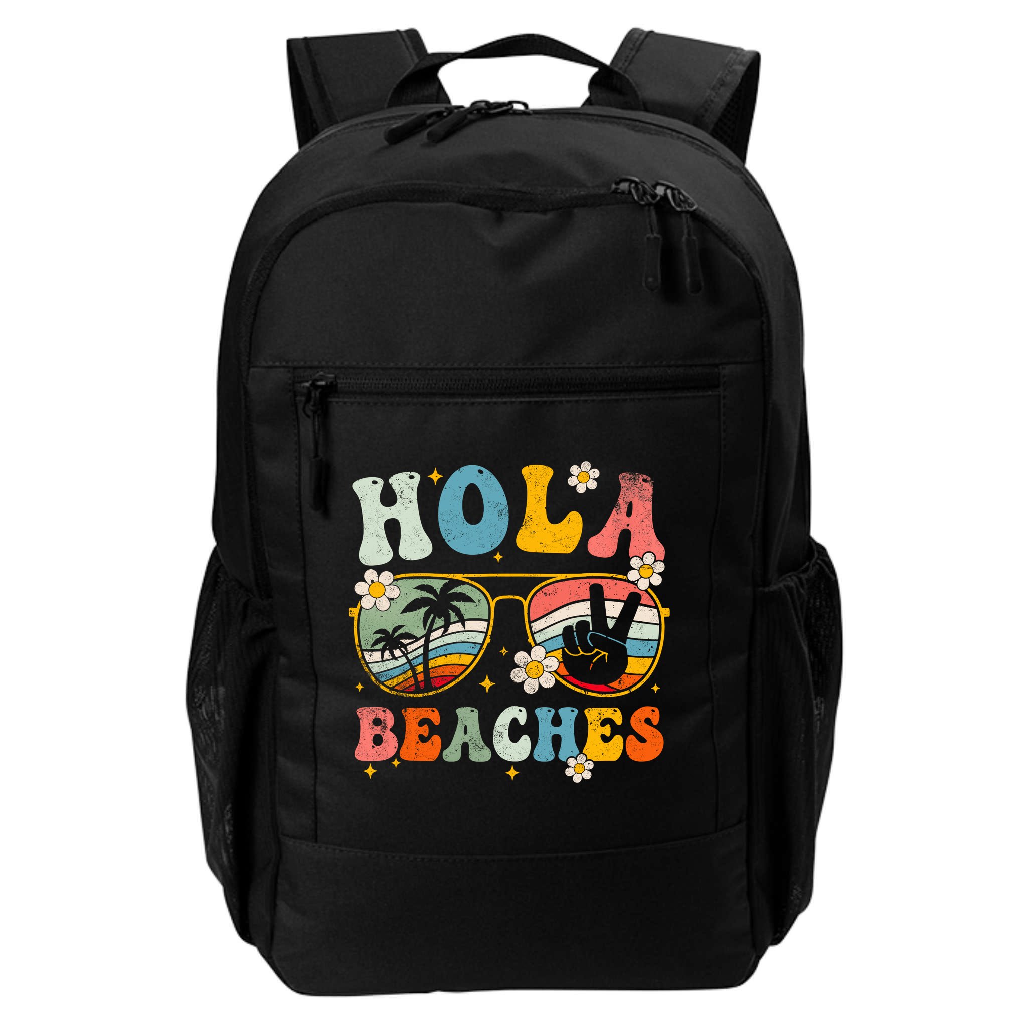 Hola Beaches Groovy Retro Funny Beach Vacation Summer Backpack
