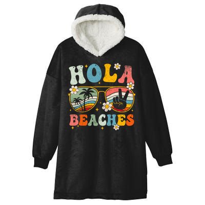 Hola Beaches Groovy Retro Funny Beach Vacation Summer Hooded Wearable Blanket