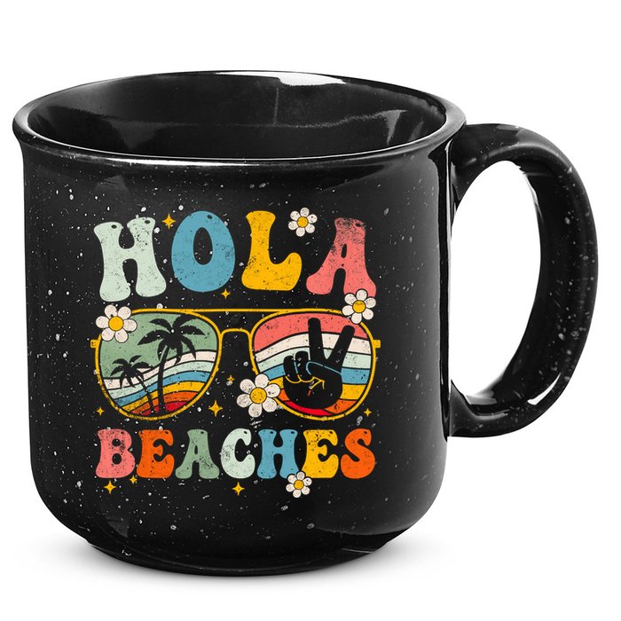 Hola Beaches Groovy Retro Funny Beach Vacation Summer 15oz Campfire Ceramic Mug