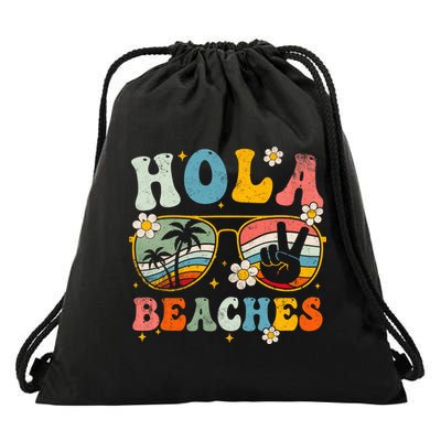 Hola Beaches Groovy Retro Funny Beach Vacation Summer Drawstring Bag