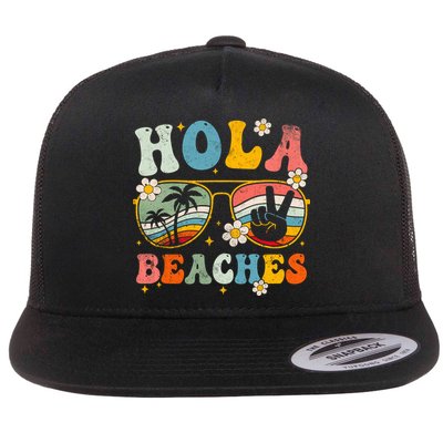 Hola Beaches Groovy Retro Funny Beach Vacation Summer Flatbill Hat