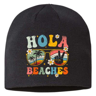 Hola Beaches Groovy Retro Funny Beach Vacation Summer Sustainable Beanie