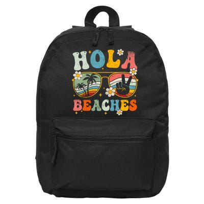 Hola Beaches Groovy Retro Funny Beach Vacation Summer 16 in Basic Backpack