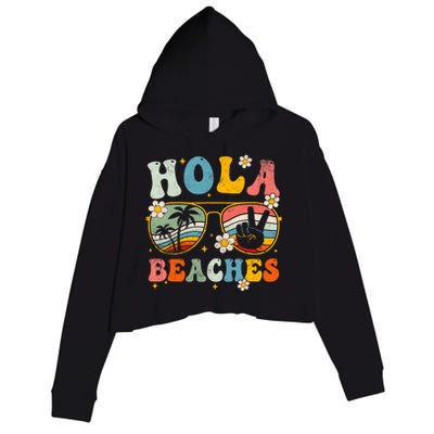 Hola Beaches Groovy Retro Funny Beach Vacation Summer Crop Fleece Hoodie