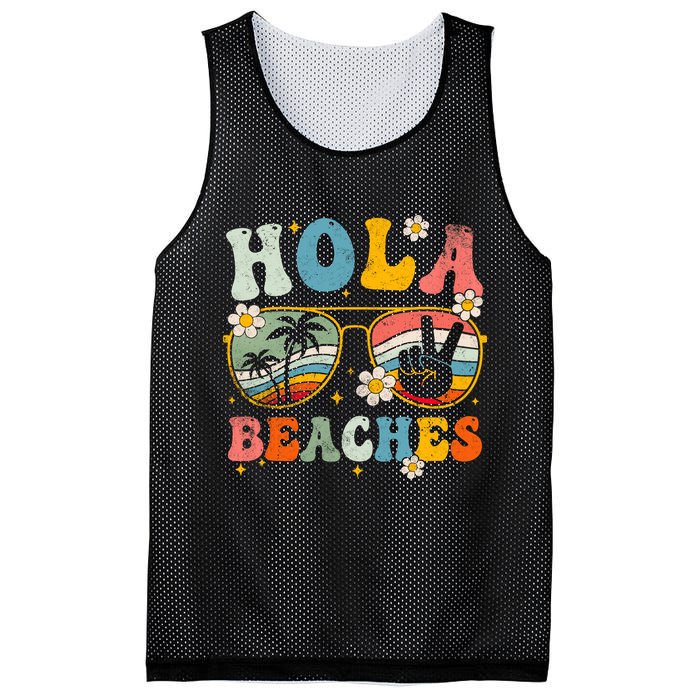 Hola Beaches Groovy Retro Funny Beach Vacation Summer Mesh Reversible Basketball Jersey Tank