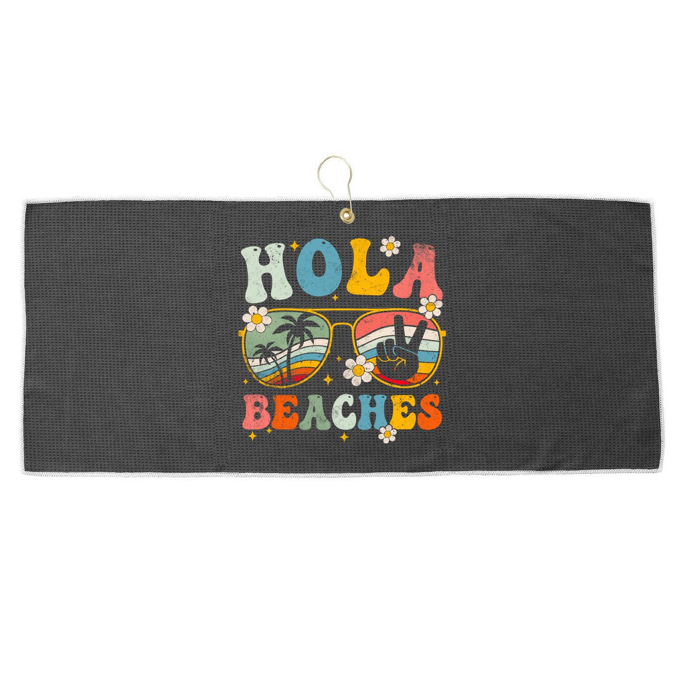 Hola Beaches Groovy Retro Funny Beach Vacation Summer Large Microfiber Waffle Golf Towel