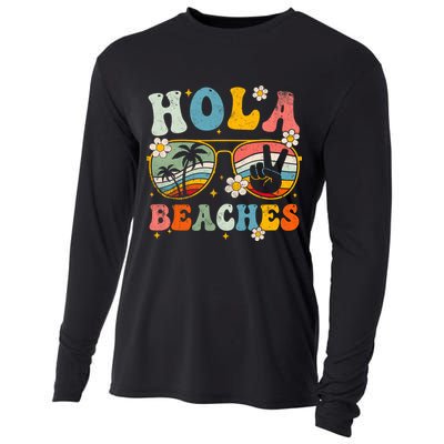 Hola Beaches Groovy Retro Funny Beach Vacation Summer Cooling Performance Long Sleeve Crew