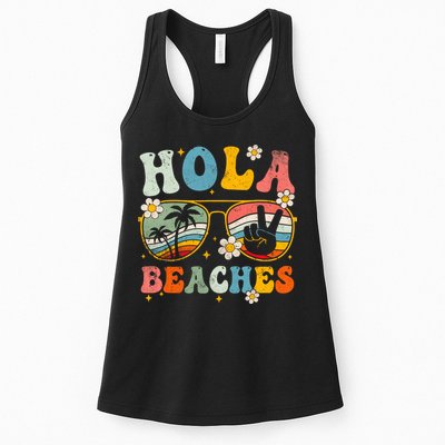 Hola Beaches Groovy Retro Funny Beach Vacation Summer Womens Tank Top