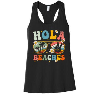 Hola Beaches Groovy Retro Funny Beach Vacation Summer Women's Racerback Tank