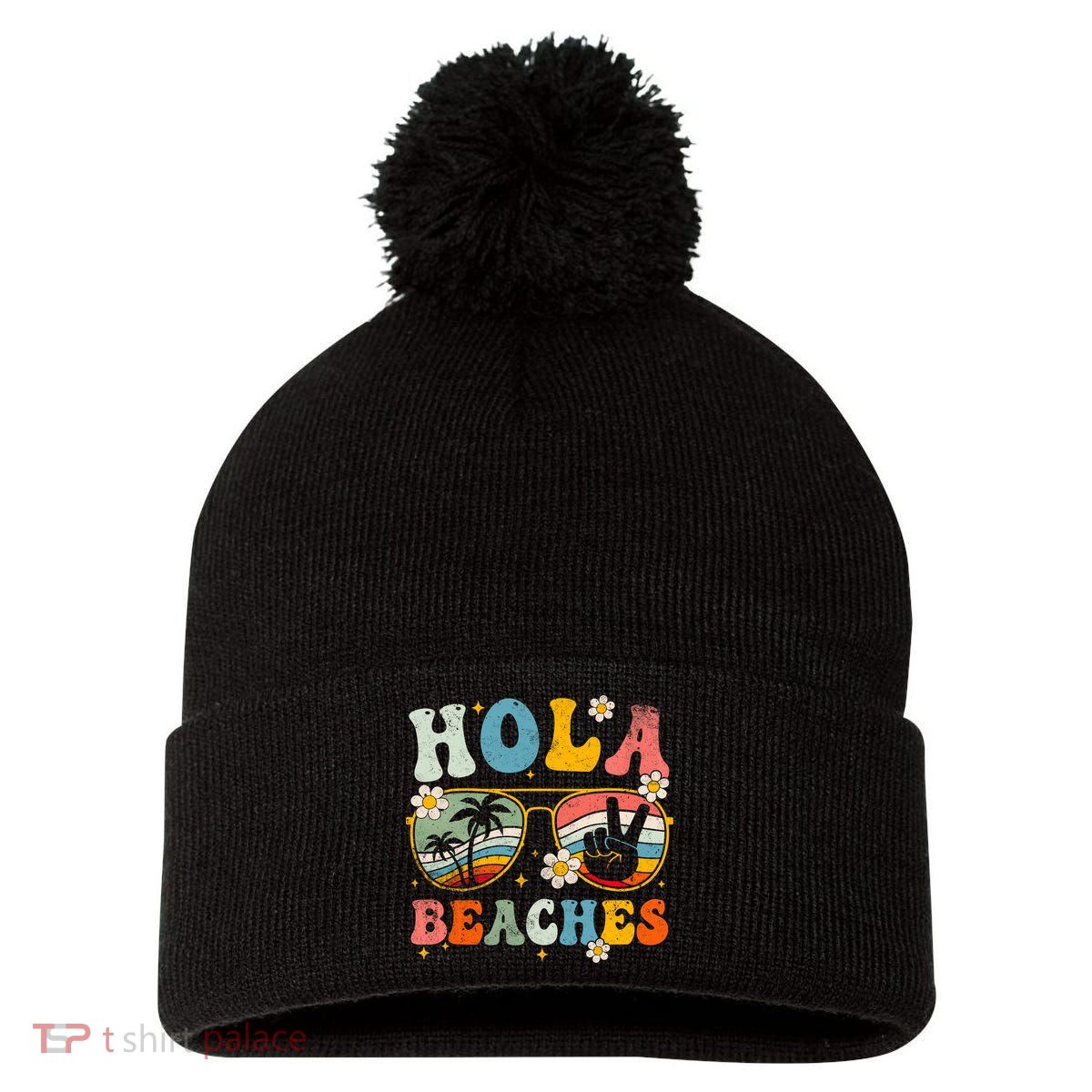 Hola Beaches Groovy Retro Funny Beach Vacation Summer Pom Pom 12in Knit Beanie