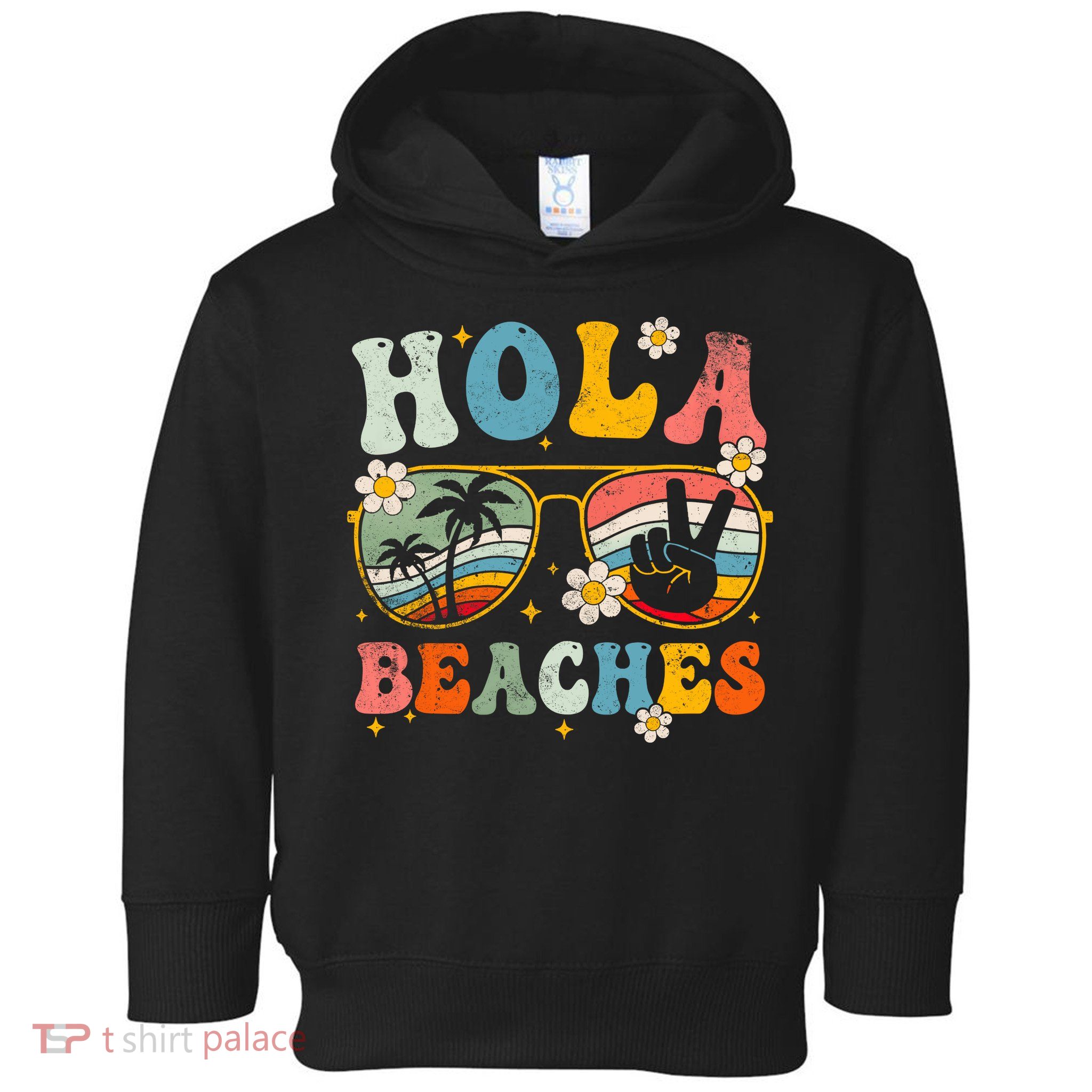 Hola Beaches Groovy Retro Funny Beach Vacation Summer Toddler Hoodie