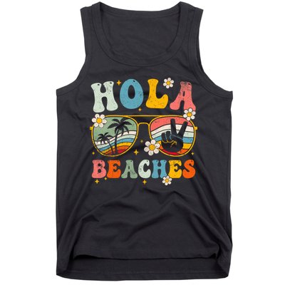 Hola Beaches Groovy Retro Funny Beach Vacation Summer Tank Top