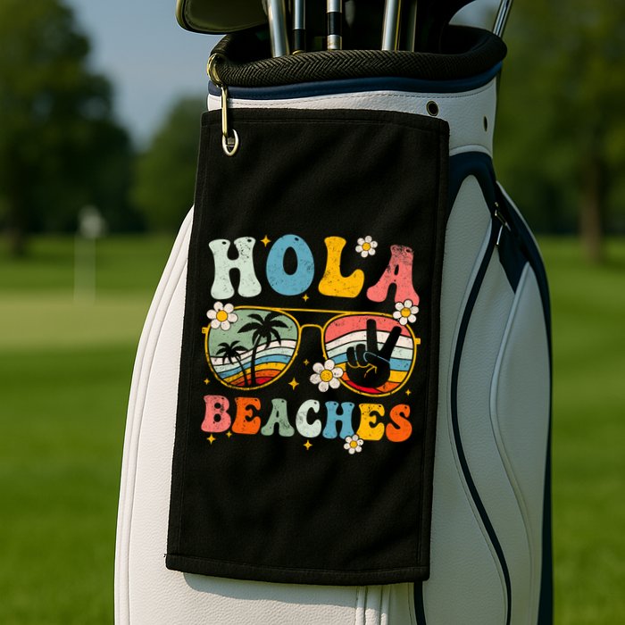 Hola Beaches Groovy Retro Funny Beach Vacation Summer Golf Towel