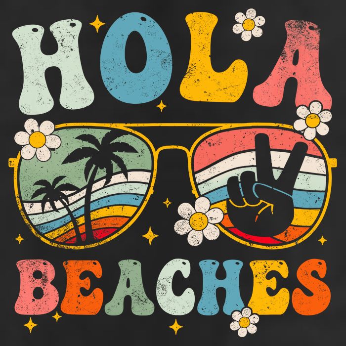 Hola Beaches Groovy Retro Funny Beach Vacation Summer Golf Towel