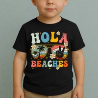 Hola Beaches Groovy Retro Funny Beach Vacation Summer Toddler T-Shirt