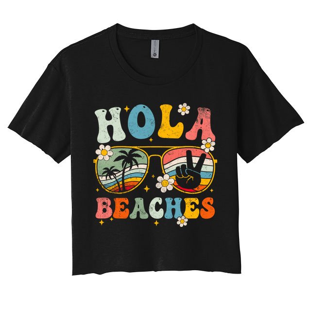 Hola Beaches Groovy Retro Funny Beach Vacation Summer Crop Top