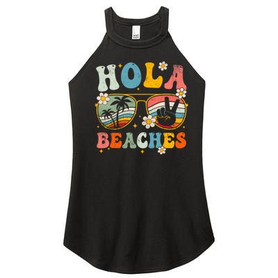 Hola Beaches Groovy Retro Funny Beach Vacation Summer Women’s Perfect Tri Rocker Tank