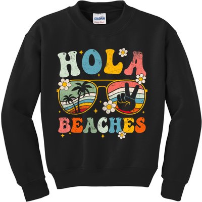 Hola Beaches Groovy Retro Funny Beach Vacation Summer Kids Sweatshirt