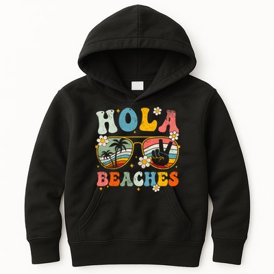 Hola Beaches Groovy Retro Funny Beach Vacation Summer Kids Hoodie