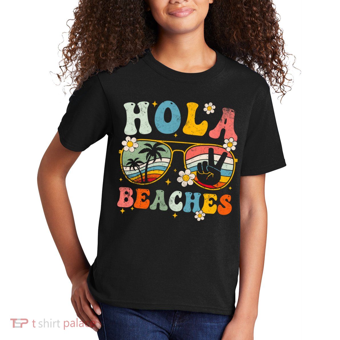 Hola Beaches Groovy Retro Funny Beach Vacation Summer Kids T-Shirt